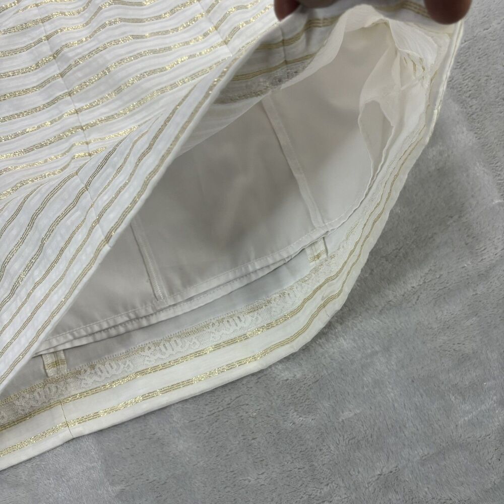 Lilly Pulitzer Henley Dress Womens 0 Cream Gold Metallic Stripe Organza Preppy - Picture 5 of 13